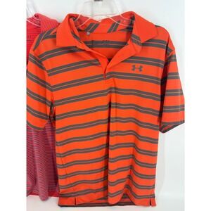Under Armour Mens Polo Shirt Medium Striped Orange Gray‎ HeatGear Golf